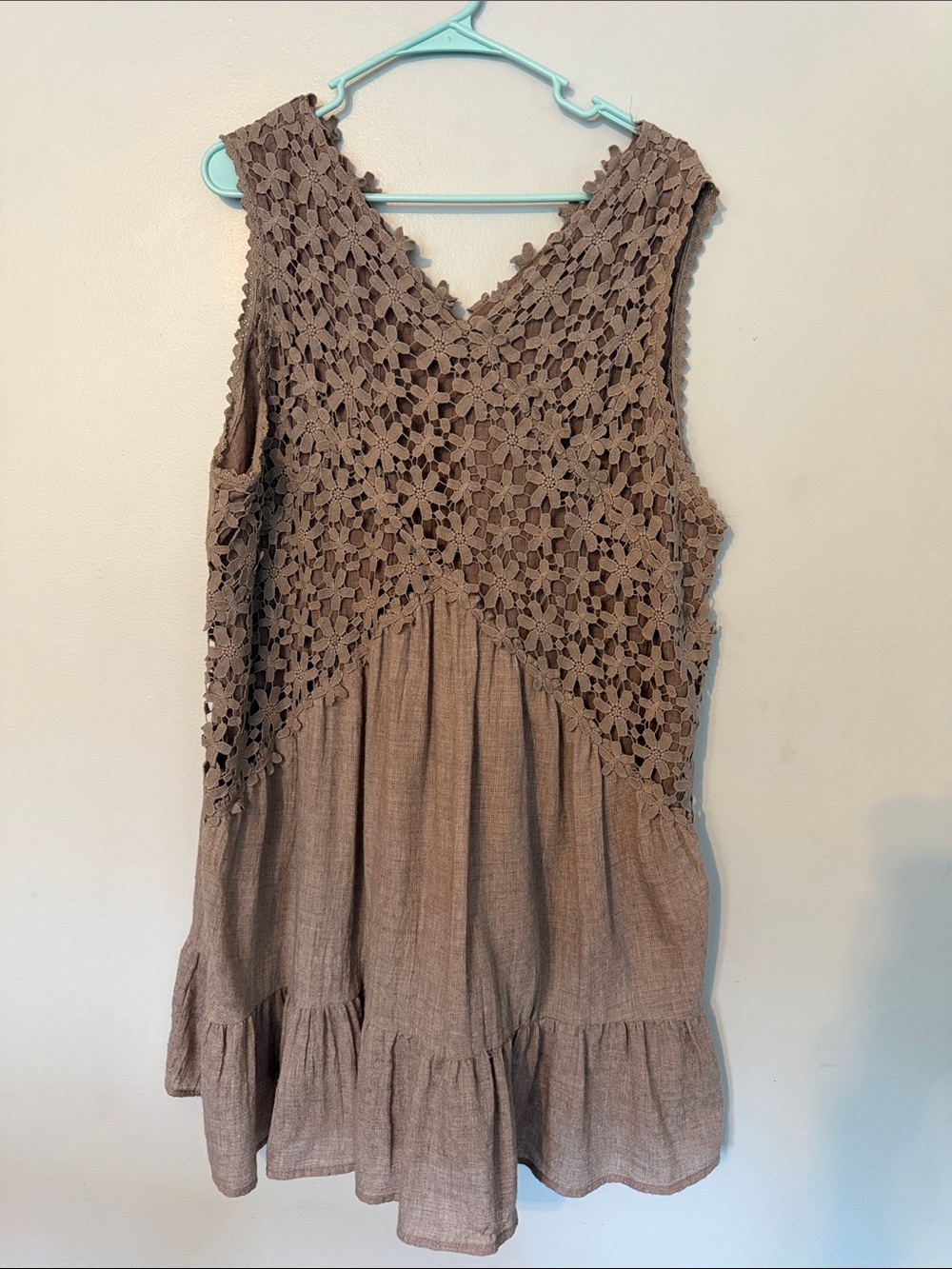 Umgee Brown Floral Crochet Mini Dress